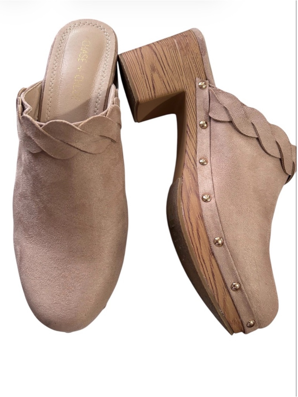 Chase & Chloe Blush Suede Braided Clog Mules-Size 9-EUC